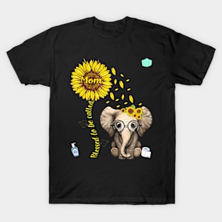 Womens Blessed To Be Called Mom Sunflower Elephant Graphic T-Shirt